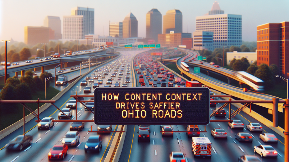 alt_text: "Sign: 'How Content Context Drives Safer Ohio Roads' with a highway backdrop."
