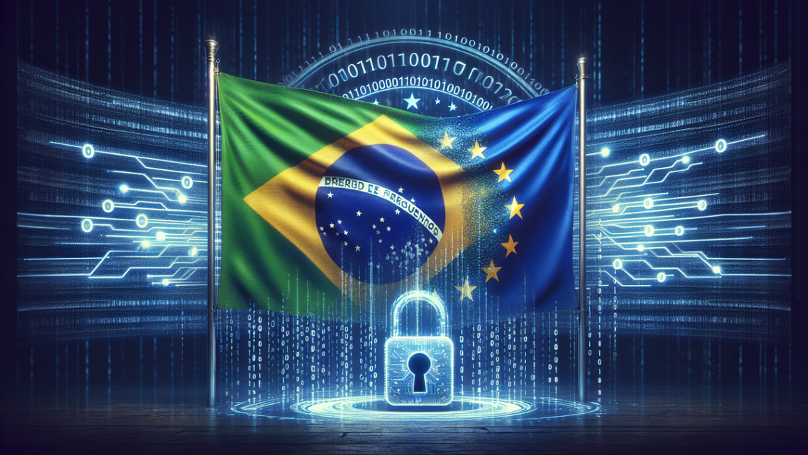 alt_text: Bridges symbolize data exchange between Brazil and the EU, connecting continents digitally.