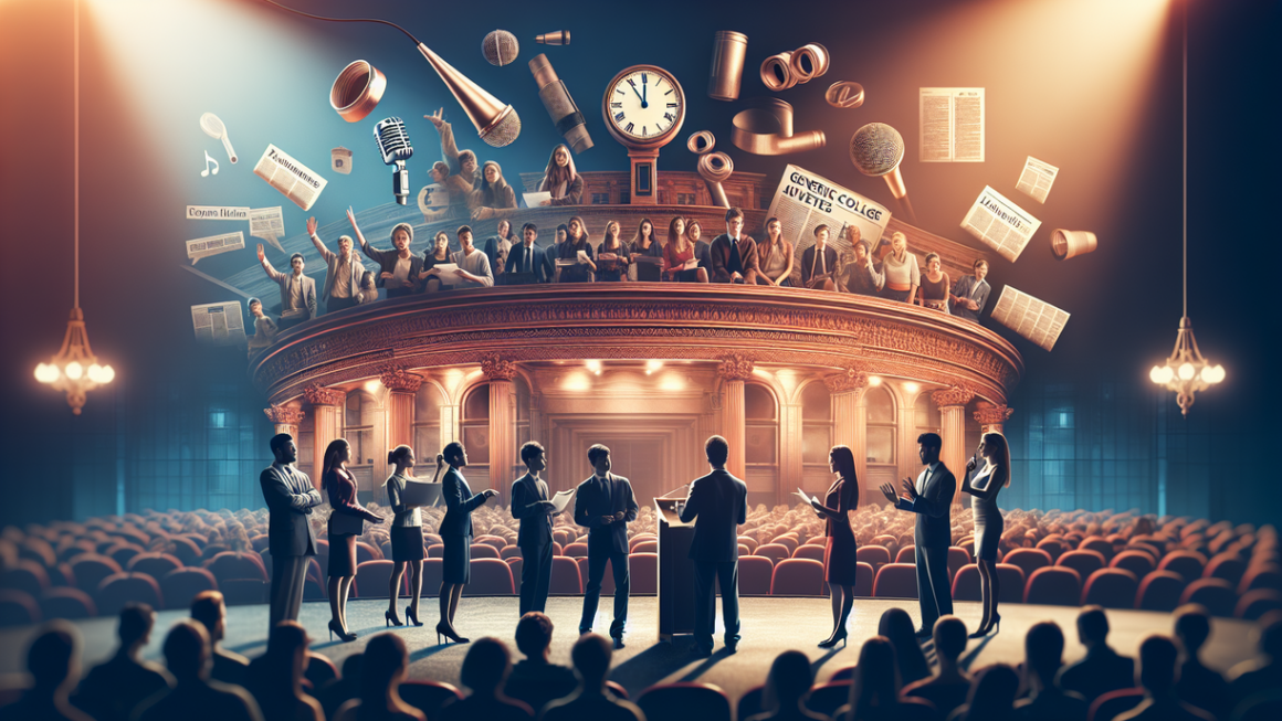 "alt_text": "A spotlight shines on a stage labeled 'Content Context at the Hustings'."