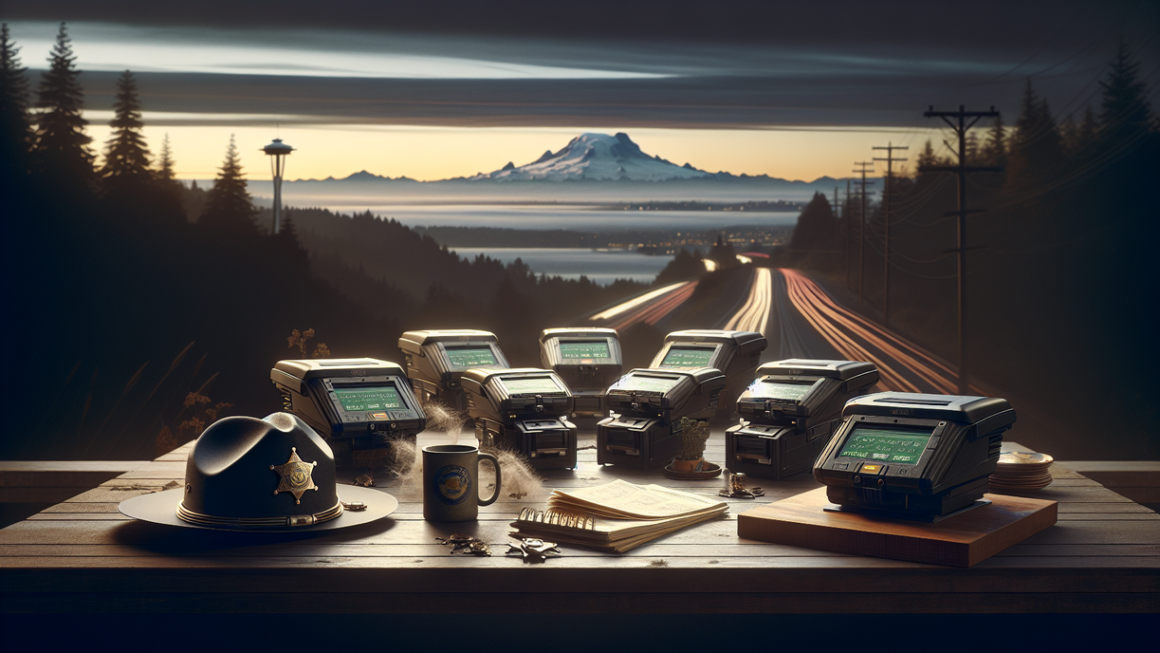 alt_text: A license plate reader atop a police car at a bustling city intersection.