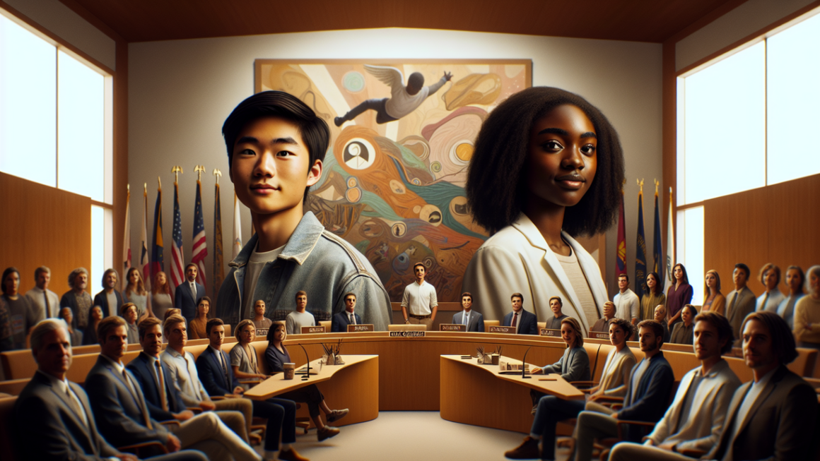 alt_text: Vibrant cityscape with youthful energy, artistic expressions, and powerful creative voices.